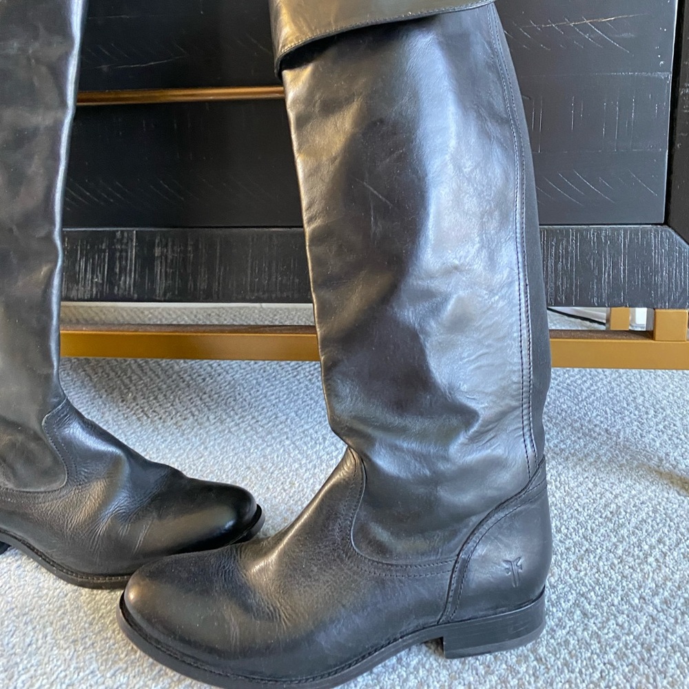 frye over the knee black pirate boots